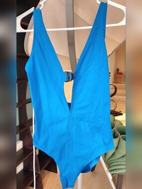 Eres Women's Deep V One-Piece Swimsuit in Bright Blue Size M